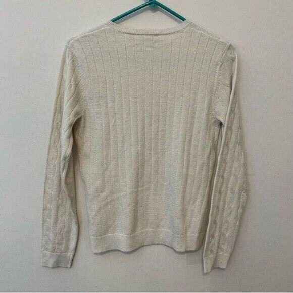 Croft & Barrow Cream Gold Shimmer Cable Knit VNeck Sweater Size Small - Picture 4 of 5
